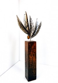 Shakil Ismail, 8 x 19.5 Inch, Metal Sculpture with Agate Stone, Sculpture, AC-SKL-127